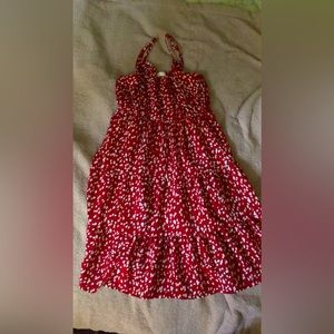 Red sundress with white dots
